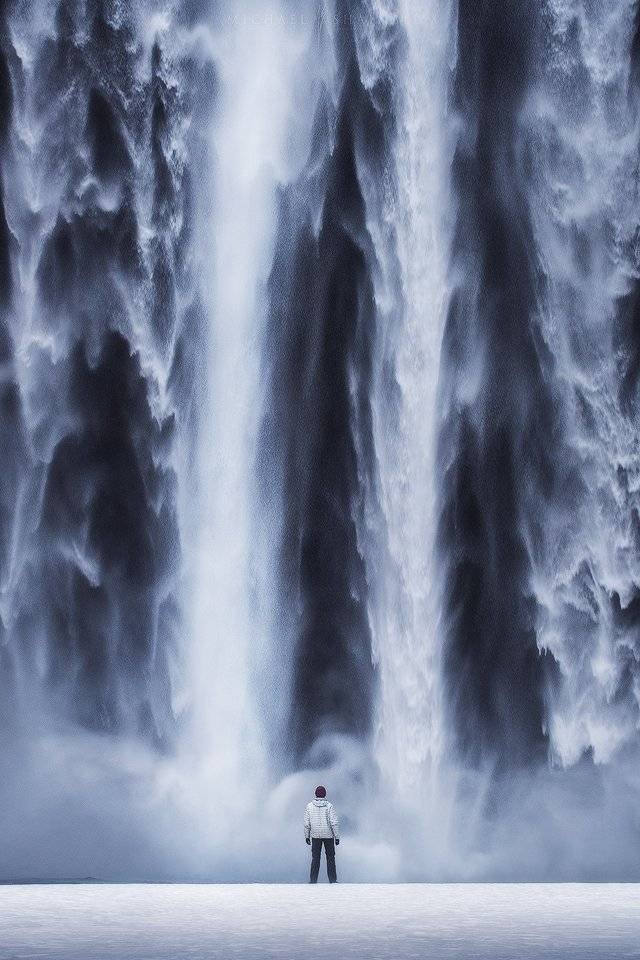 Skógafoss self portrait, waterfall in Iceland.