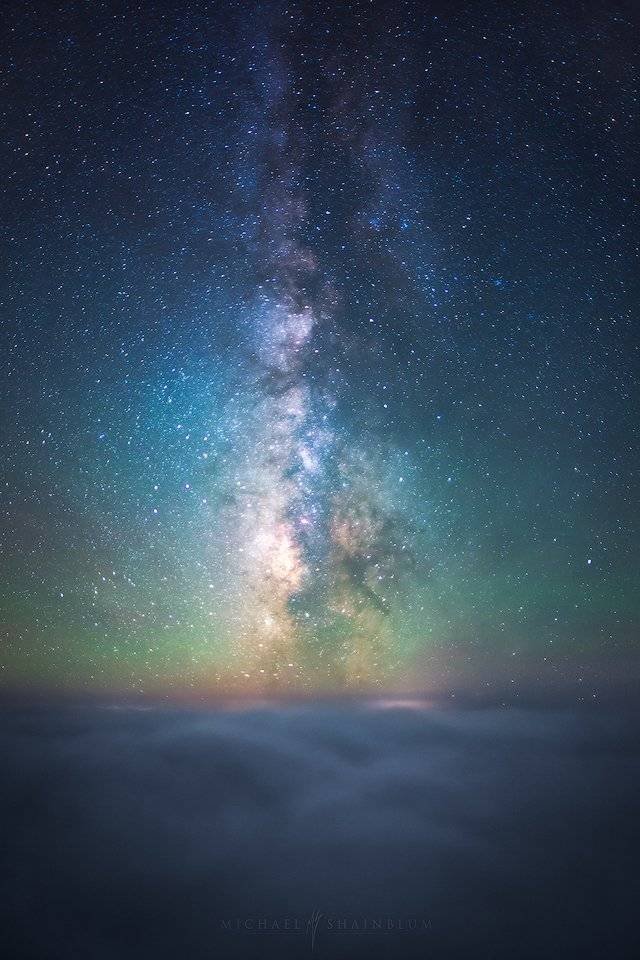 california night sky, milky way over the fog.