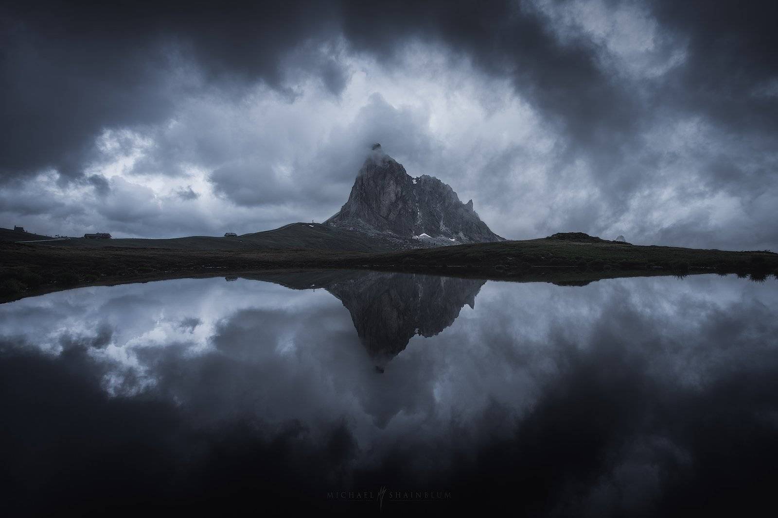 Landscape photography in the Dolomites. Stormy mountain, Passo Giau.
