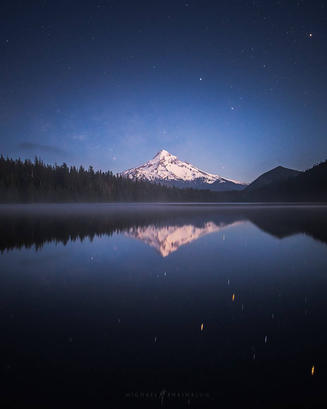 Mount Hood Oregon under the starlight.