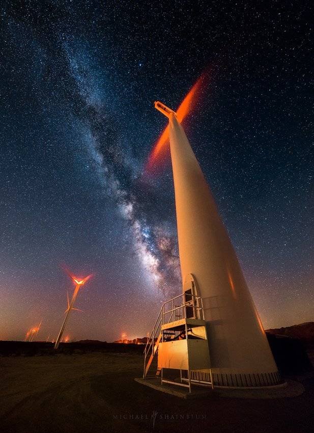 Wind Turbine Milky Way Night Sky
