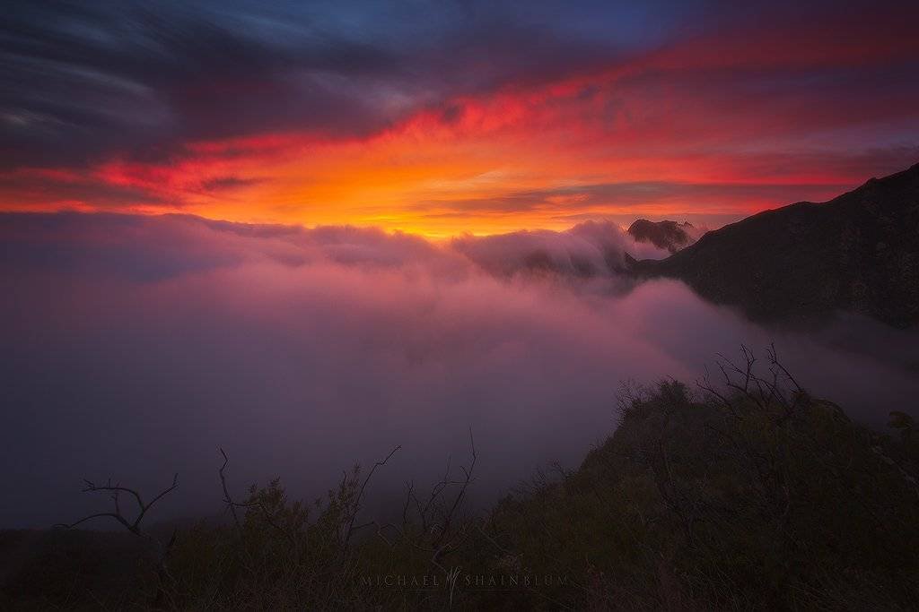 Fog Sunset Clouds Mountain