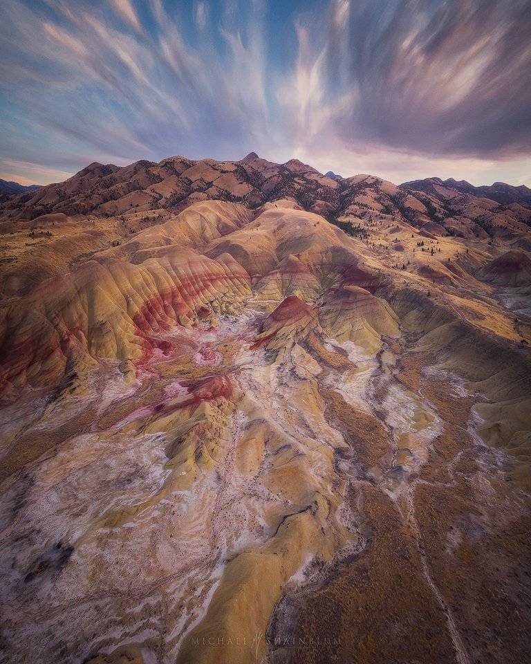Painted hills in Oregon from above.