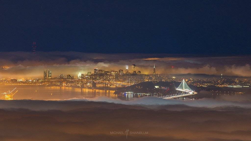 New Bay Bridge San Francisco City Fog Night